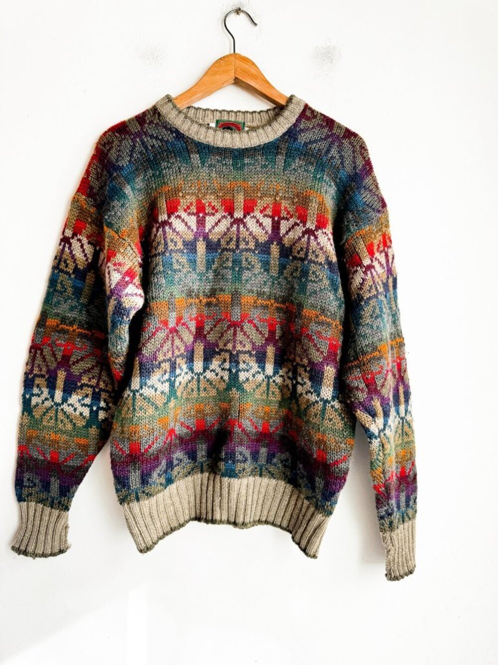 Vintage Boston Traders Colourful Navaho Southwestern Print New Wool Sweater L
